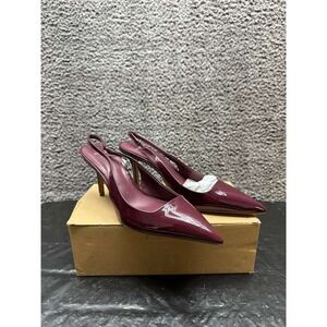 NWT Mango Pointed-Toe Heeled Patent Leather Shoes Burgundy Womens Size 38 EU